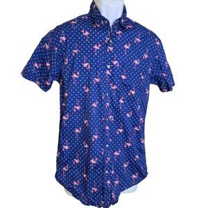 Drill Clothing Co Mens Flamingo Holiday Shirt M Snowflakes Blue Stretch Santa